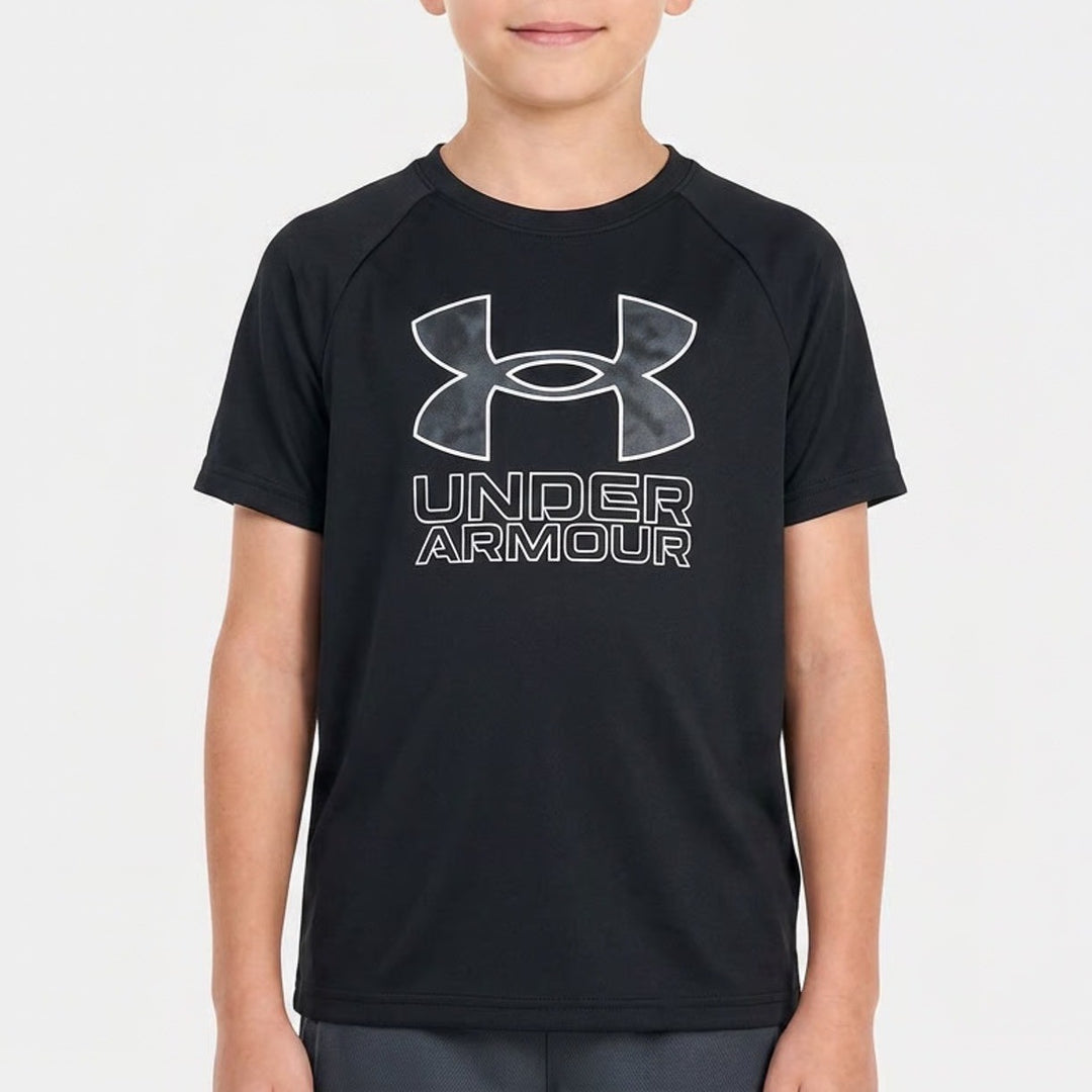 Under Armour Boys Youth Small Black Graphic Logo Short Sleeve Athletic Tee