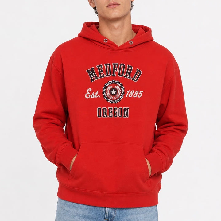 Delta Fleece Medford Oregon Est 1885 Hoodie Red Graphic Sweatshirt Mens 2XL