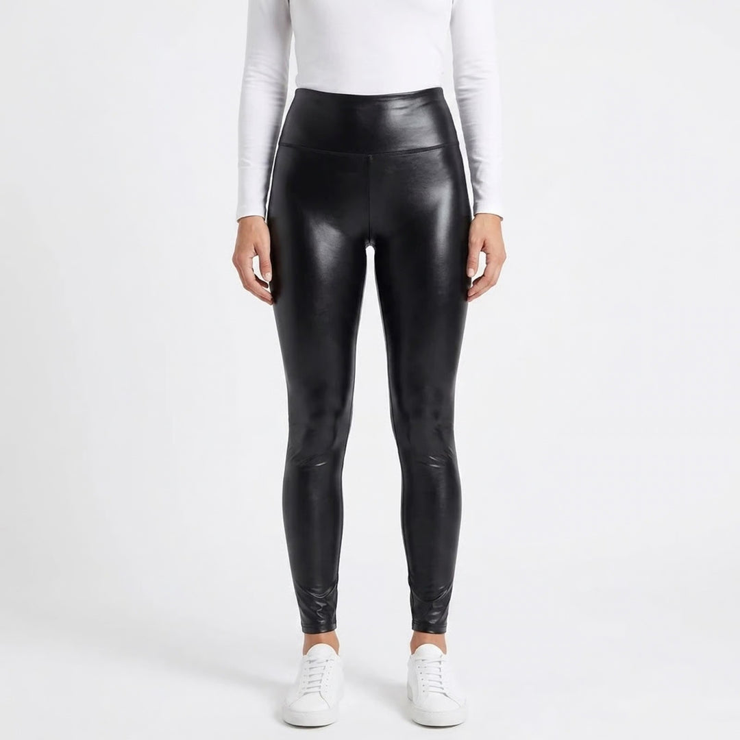 Black Faux Leather High Waisted Leggings Liquid Look Shiny Pants Large