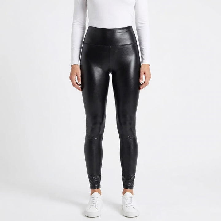 Black Faux Leather High Waisted Leggings Liquid Look Shiny Pants Large
