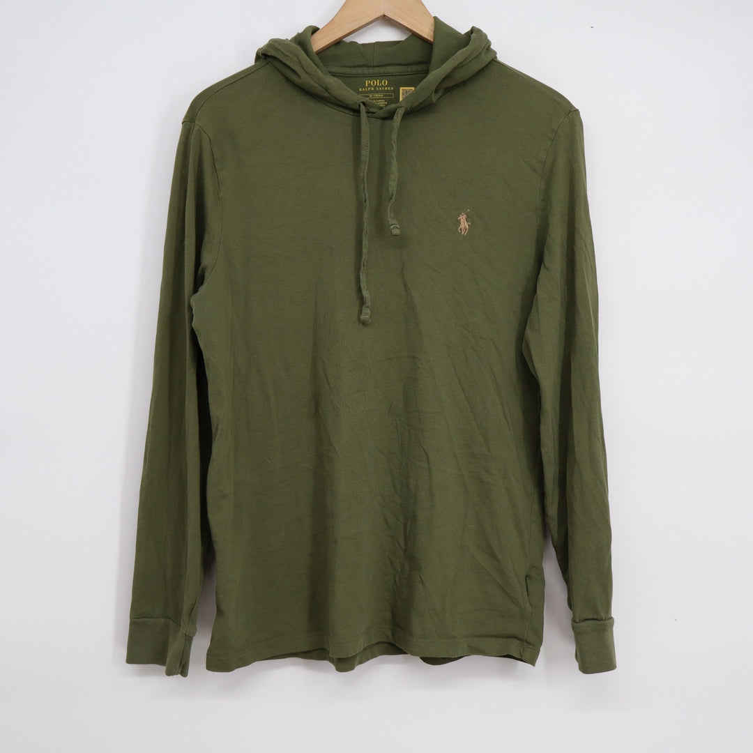 Polo Ralph Lauren Mens Long Sleeve Hooded T-Shirt Olive Green Pony Logo M