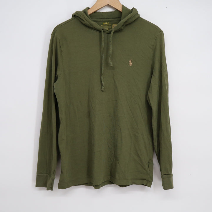 Polo Ralph Lauren Mens Long Sleeve Hooded T-Shirt Olive Green Pony Logo M