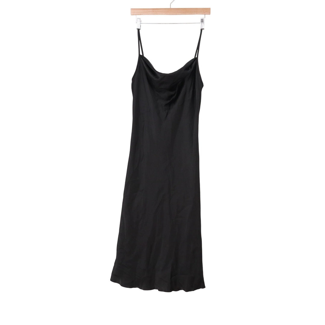 Bebe Black Cowl Neck Slip Midi Dress Satin Finish Size Medium