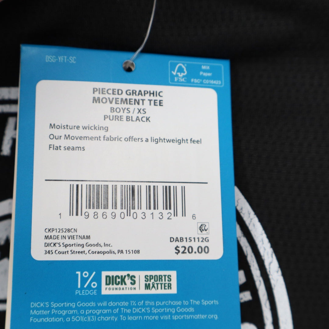 DSG Boys XS 6-7 Pieced Graphic Movement Tee Black White Soccer Championship
