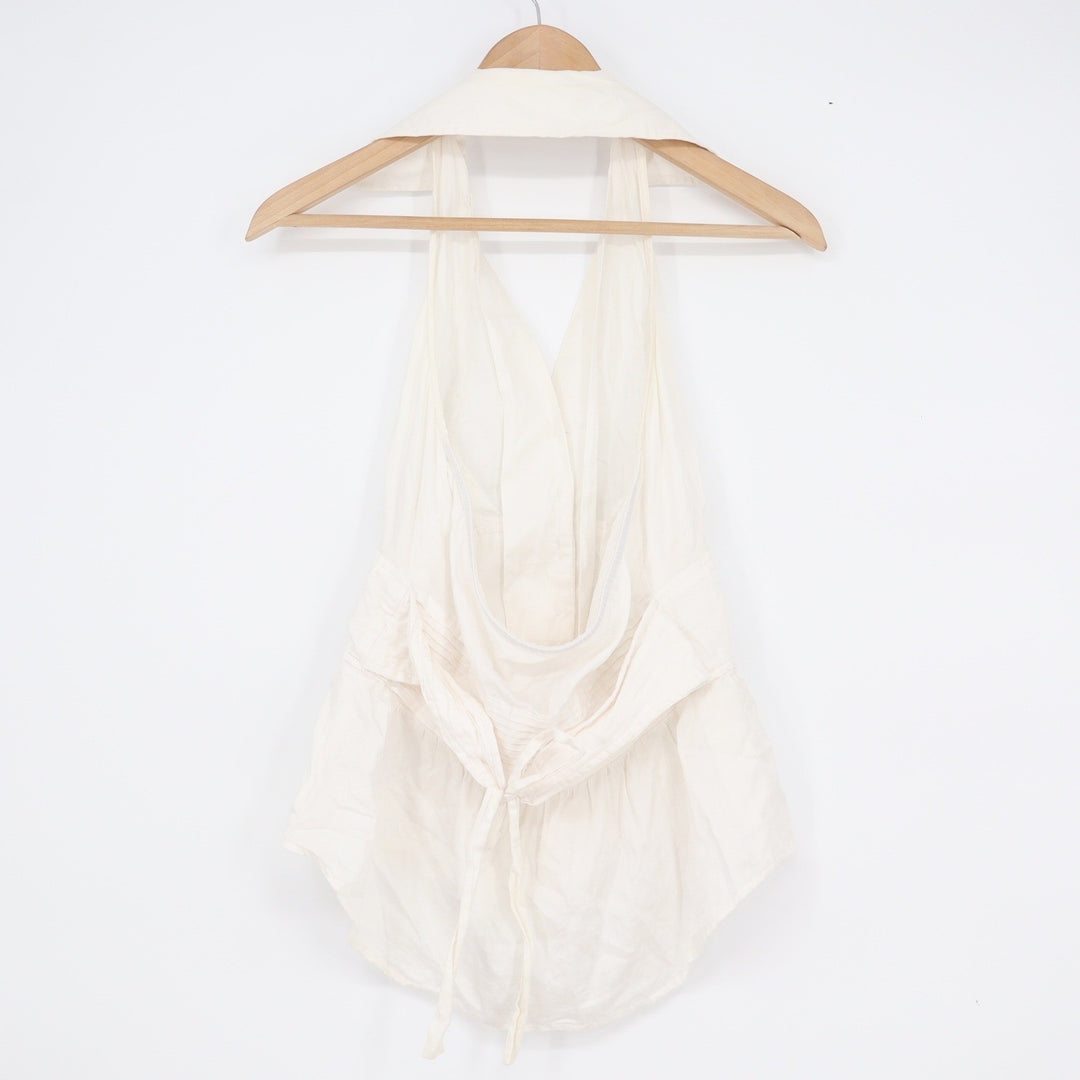 Nine West White Cotton Halter Peplum Top Button Front Collared Size 2