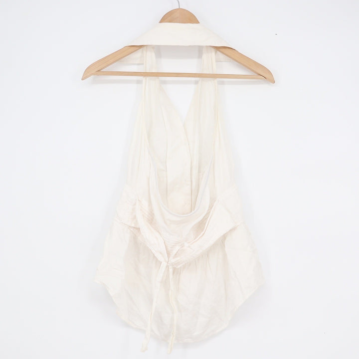 Nine West White Cotton Halter Peplum Top Button Front Collared Size 2