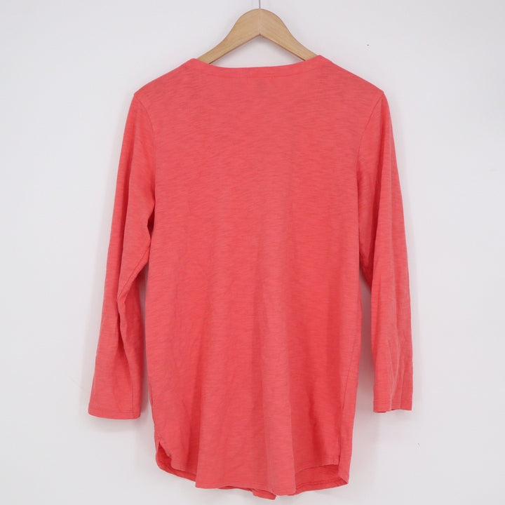Old Navy Womens Coral Pink Lace Up V-Neck Long Sleeve Slub Cotton Tunic Top