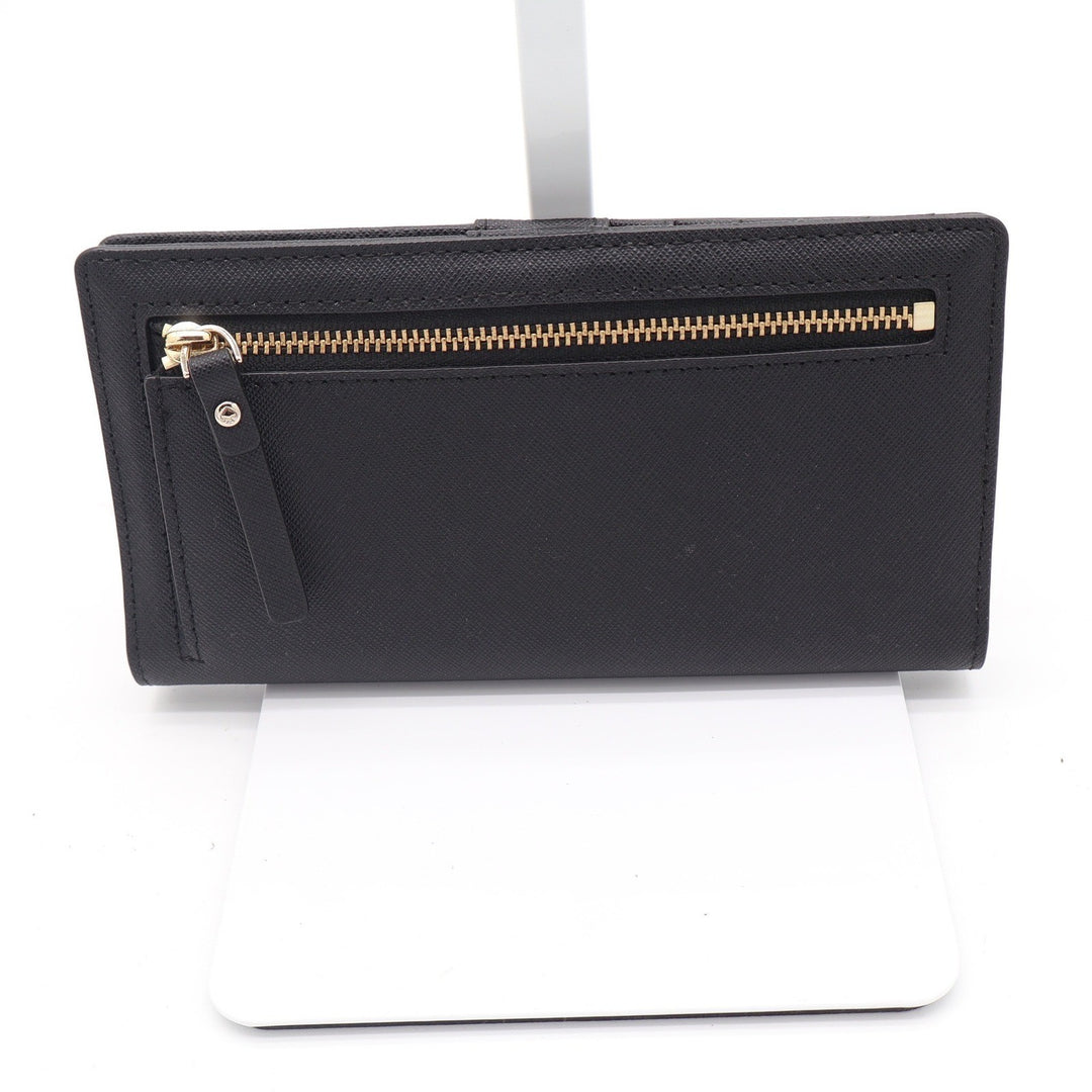 Kate Spade New York Black Saffiano Leather Slim Bifold Continental Wallet Gold