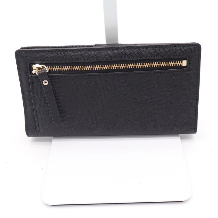 Kate Spade New York Black Saffiano Leather Slim Bifold Continental Wallet Gold
