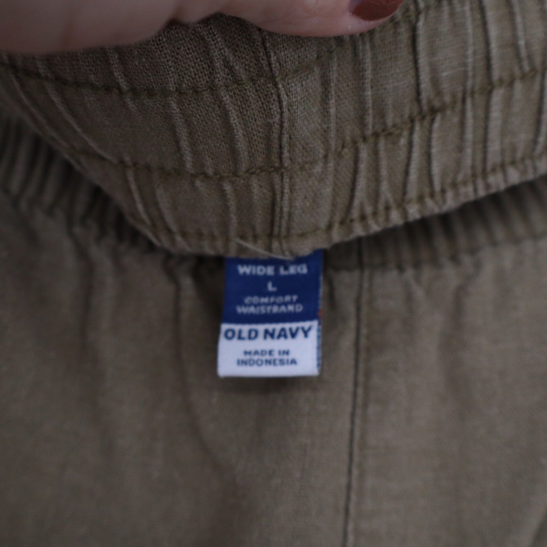 Old Navy Womens Large Olive Green Linen Blend Wide Leg Comfort Waist Pants