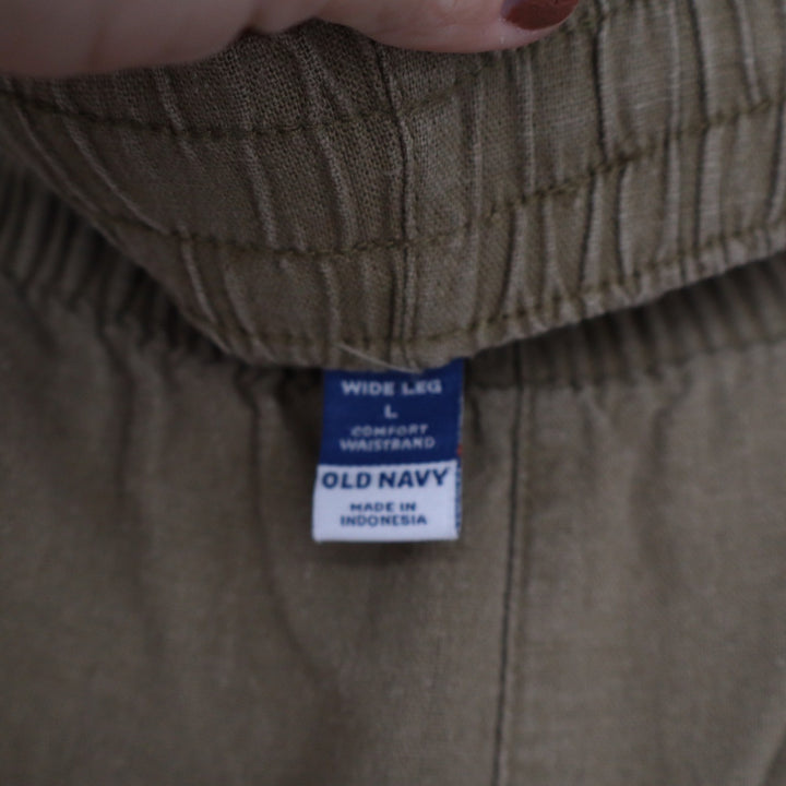 Old Navy Womens Large Olive Green Linen Blend Wide Leg Comfort Waist Pants
