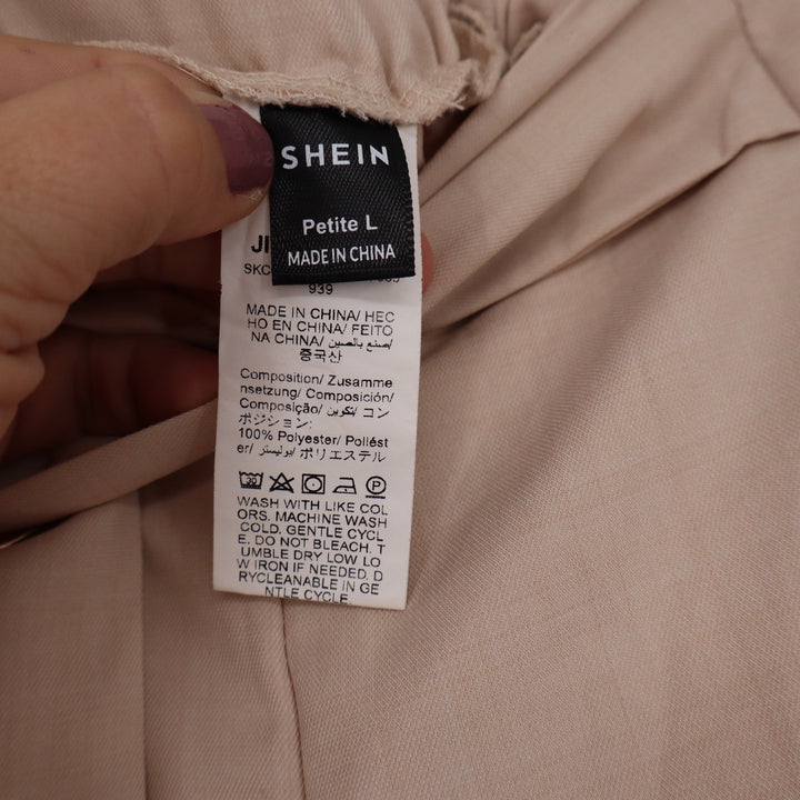 SHEIN Petite Beige High Waisted Pleated D-Ring Belted Trousers Size L