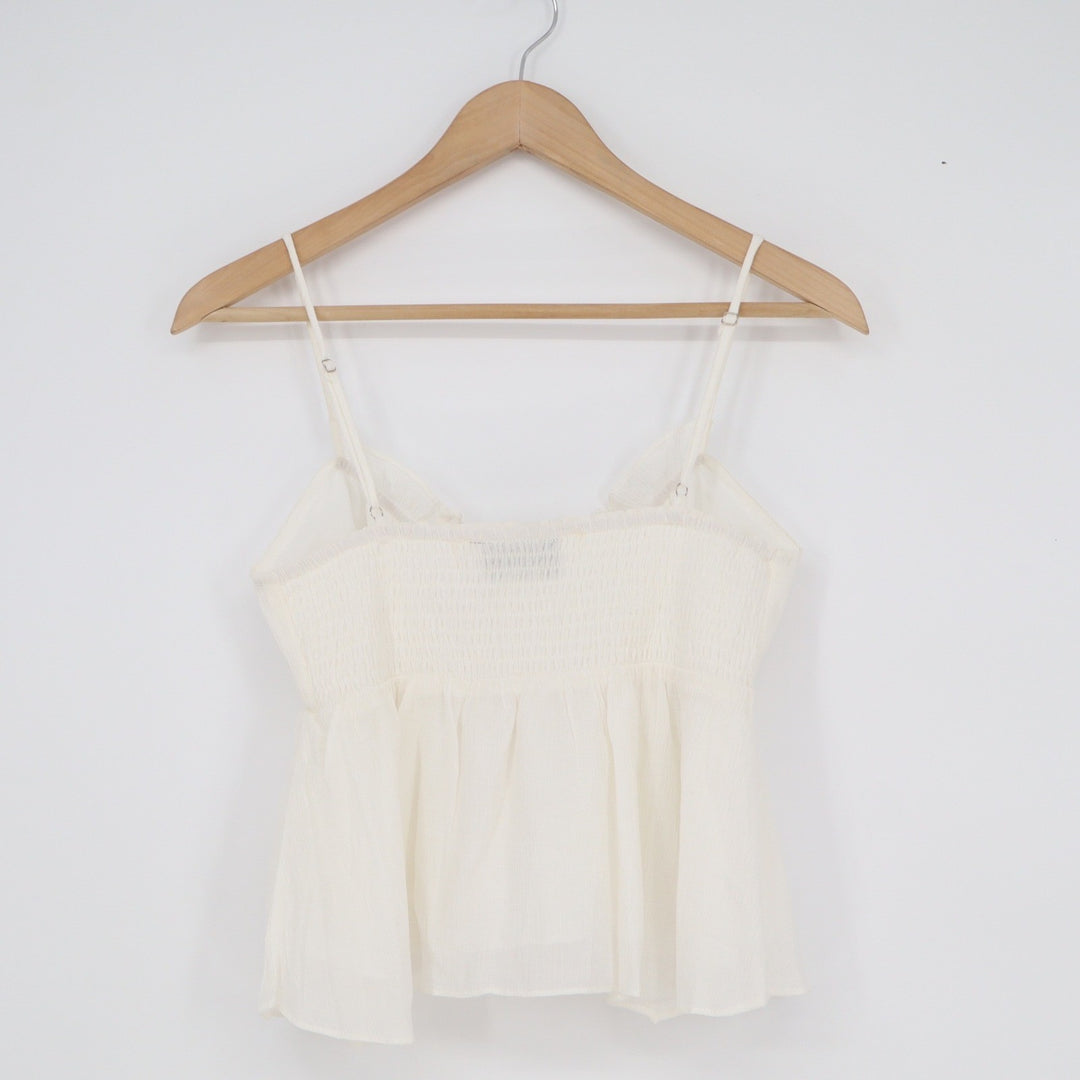 VICI Cream White Ruffle Tie Front Smocked Peplum Camisole Top Small