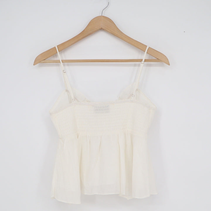 VICI Cream White Ruffle Tie Front Smocked Peplum Camisole Top Small