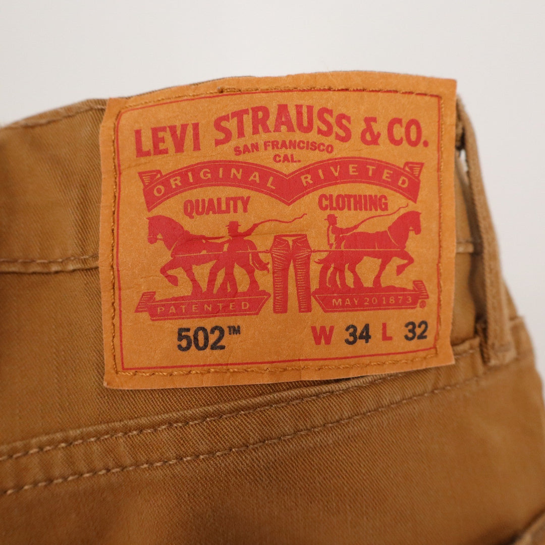 Levis 502 Regular Taper Pants Mens 34x32 Tan Brown Stretch Twill Chino