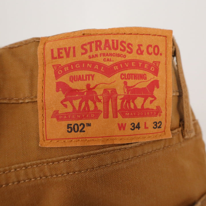 Levis 502 Regular Taper Pants Mens 34x32 Tan Brown Stretch Twill Chino