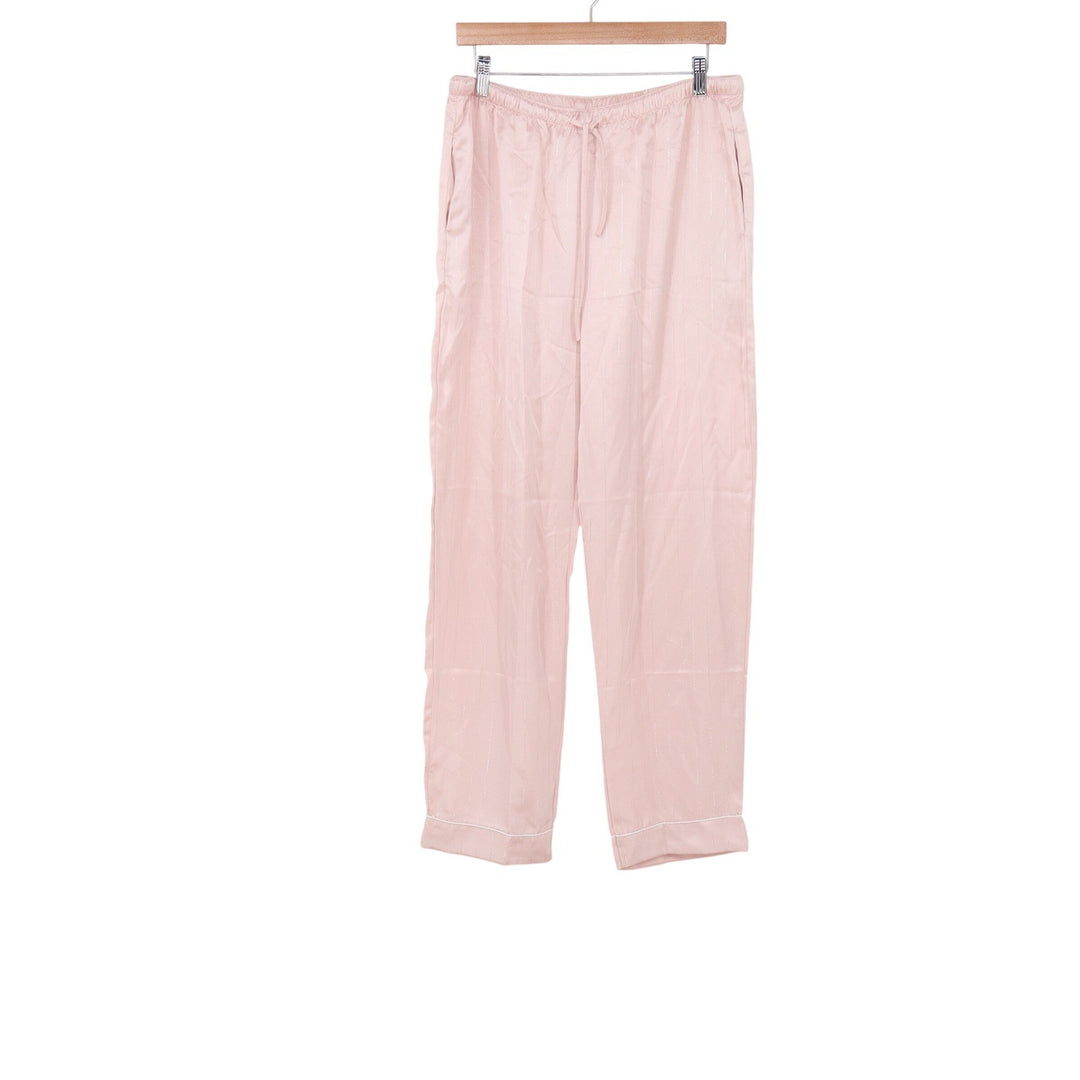 Yimanie Pajama Set Women XL Pinstripe Pink Metallic Button-down Excellent