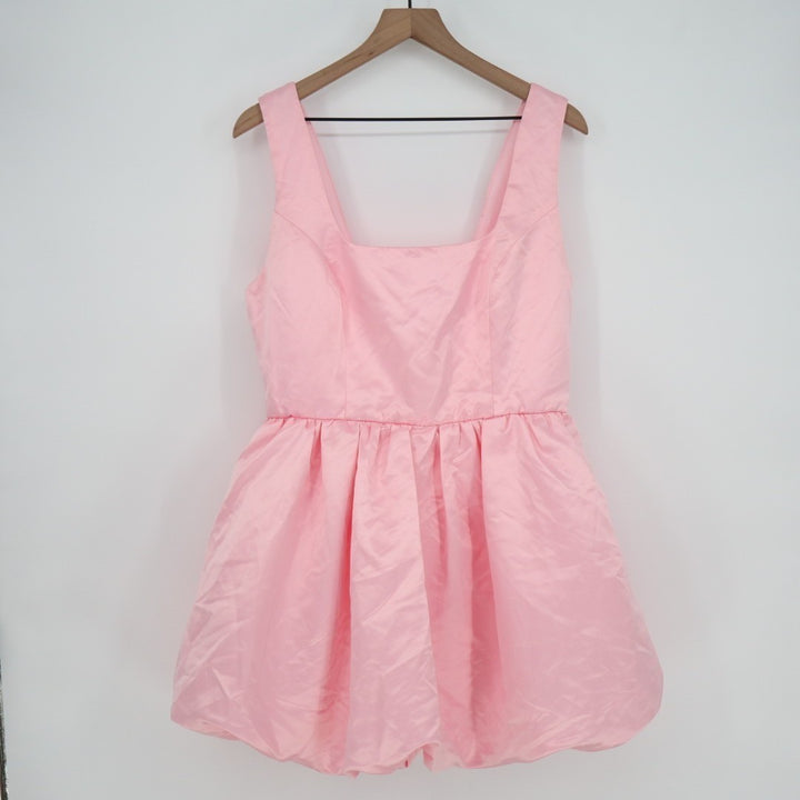 Lulus Regal Cutie Mini Dress Womens XL Light Pink Satin Square Neck Bubble Hem