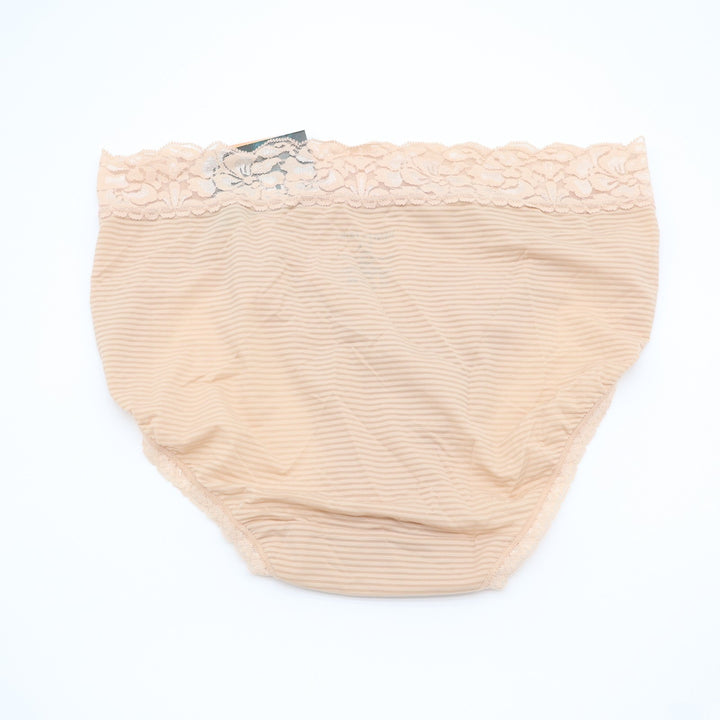 Vanity Fair Hi-Cut Panties Womens Large Beige Striped Stretch Flattering Lace