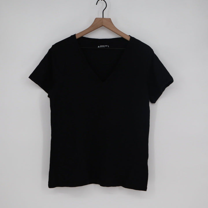 American Giant Womens Black V Neck T Shirt Size L Made in USA Basic Tee