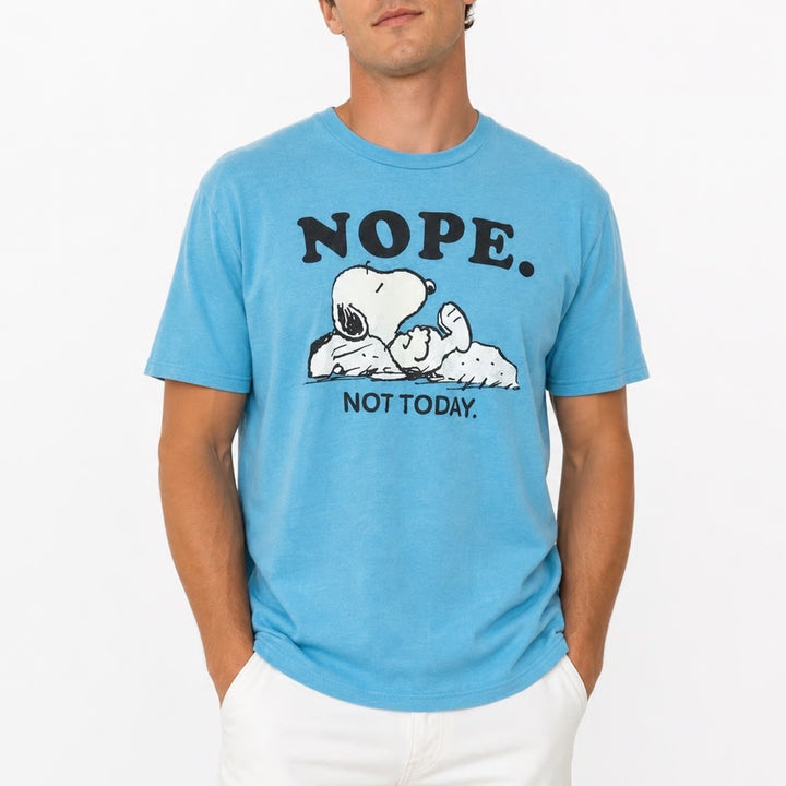 Peanuts Snoopy Nope Not Today Graphic T-Shirt Mens Medium Blue Heathered Tee