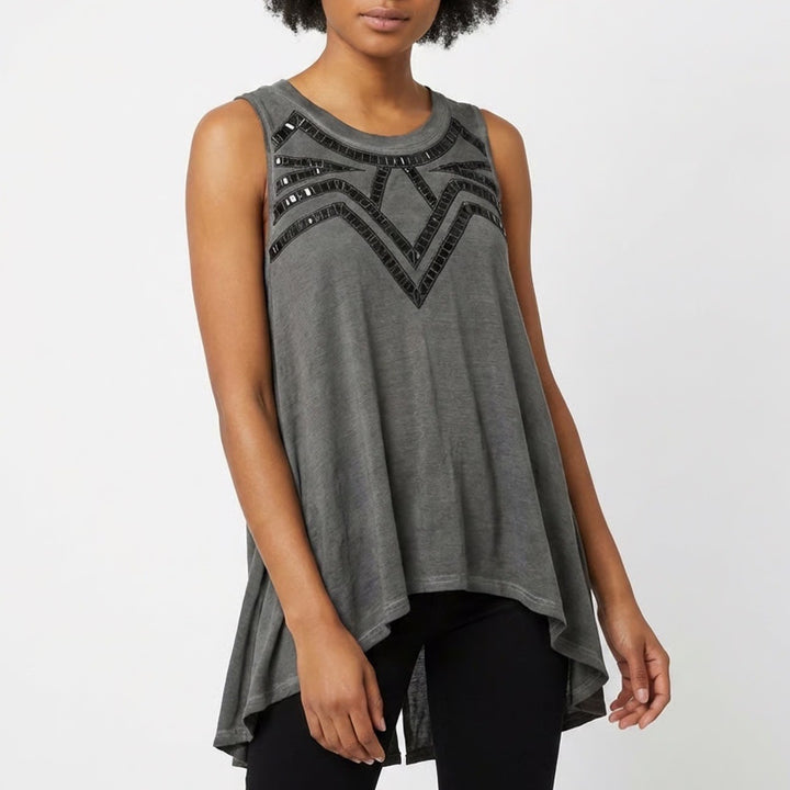 Pol Tank Top Womens S Gray Stretch Cut Out Back Round Neck Sleeveless Pullover