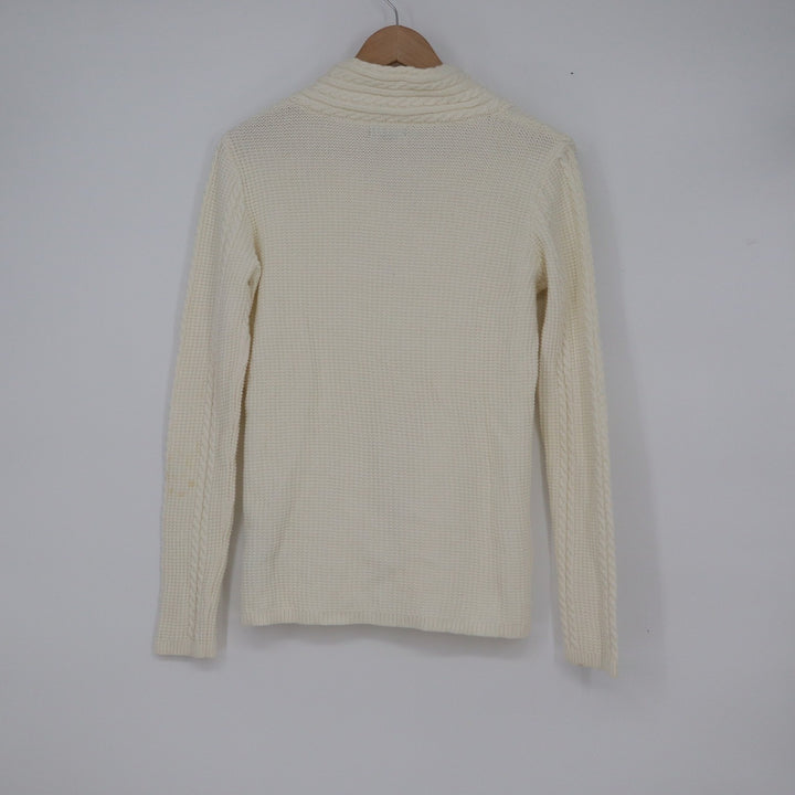 Nautica Womens Cream Cotton Shawl Collar Cable Knit Sweater Size M 10539