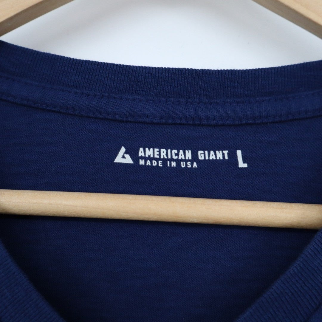 American Giant T-Shirt Mens Large Blue Cotton Casual Wear Short Sleeve V-Neck