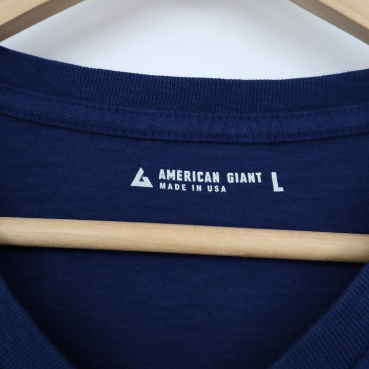 American Giant T-Shirt Mens Large Blue Cotton Casual Wear Short Sleeve V-Neck
