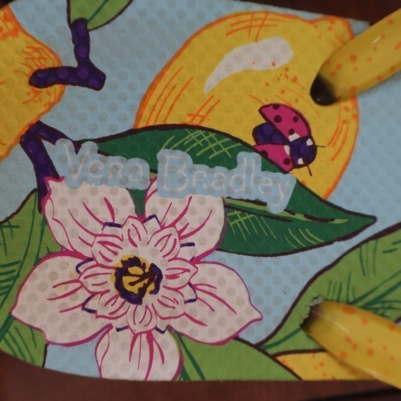 Vera Bradley Lemon Floral Ladybug Flip Flops Yellow Blue Women Size 8