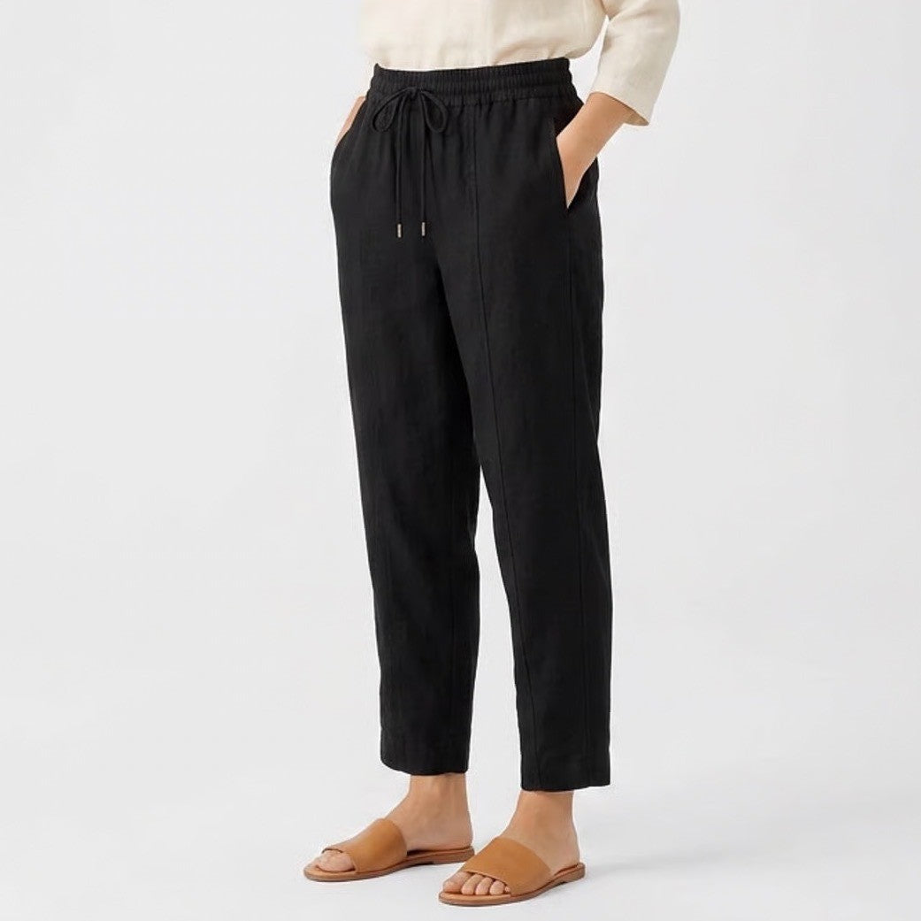 Athleta Pants Womens 8P Black Stretch Slash Pockets Drawstring Waist Tapered Leg