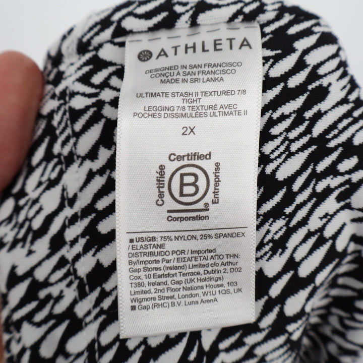 Athleta Ultimate Stash II Textured 7/8 Tight Leggings Black White Plus 2X SSA088
