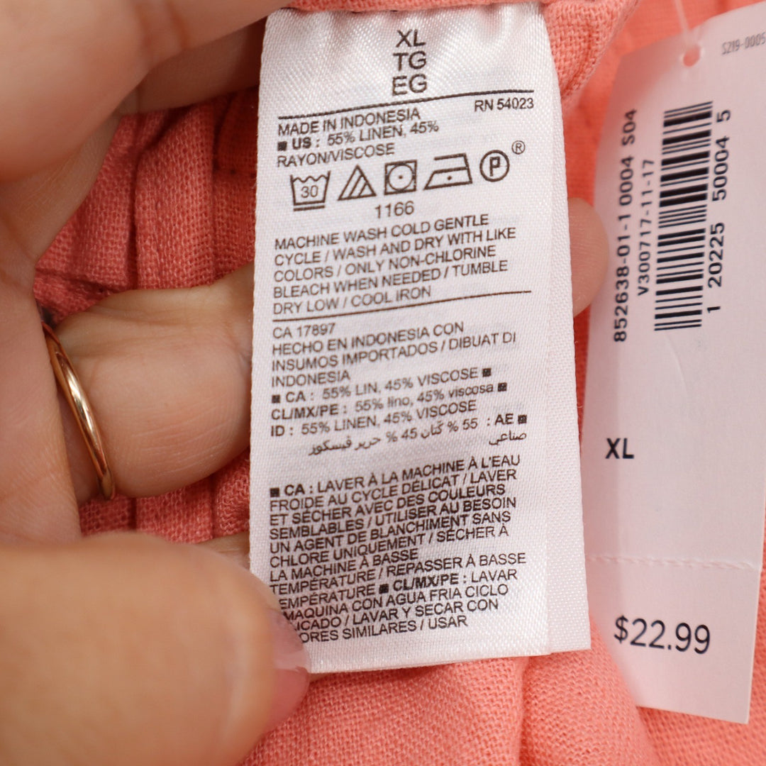 Old Navy Womens XL Coral Pink Linen Blend Mid-Rise Drawstring Shorts NWT