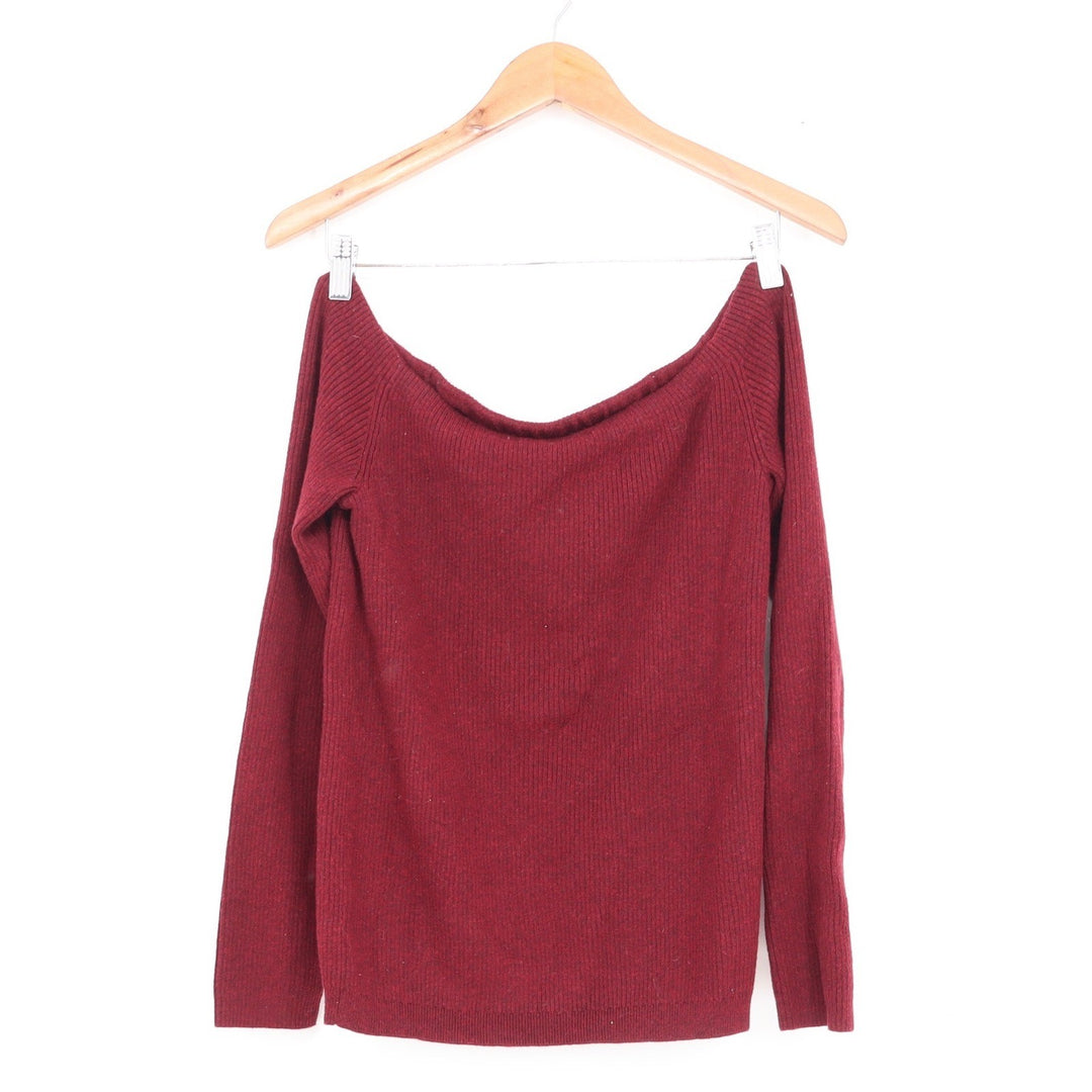 American Eagle Outfitters Burgundy Off Shoulder Ribbed Knit Sweater Womens Small