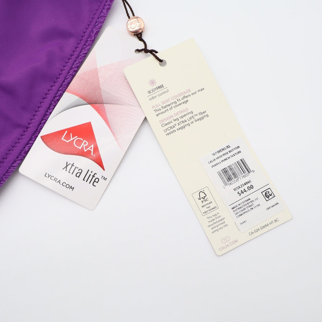 CALIA Womens High Rise Swim Bottom Purple Punch Texture Lycra XL