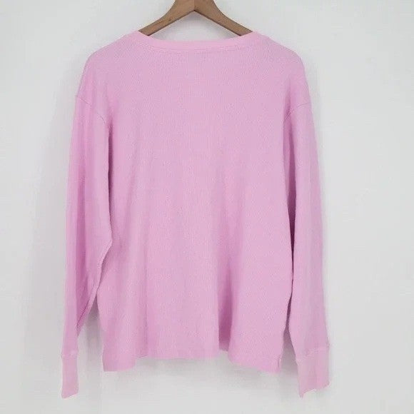 American Giant Thermal T-Shirt Womens L Pink Cotton Stretch Waffle Henley Neck
