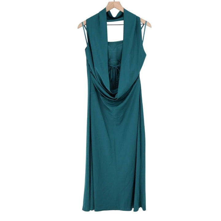 Seni & Cade Satin Scarf Midi Dress Women XL Teal Square Neck Side Zip Sleeveless