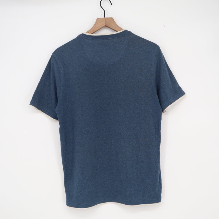 Lee Mens V-Neck T-Shirt Small Regular Fit Heather Blue Cream Contrast Trim