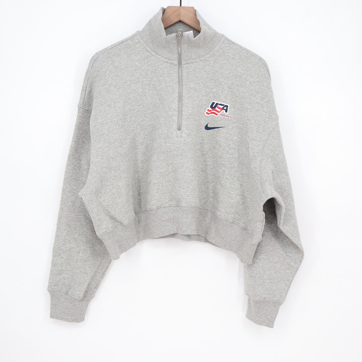 Nike Phoenix Crop Quarter Zip USA Hockey Fleece Sweatshirt Grey Large