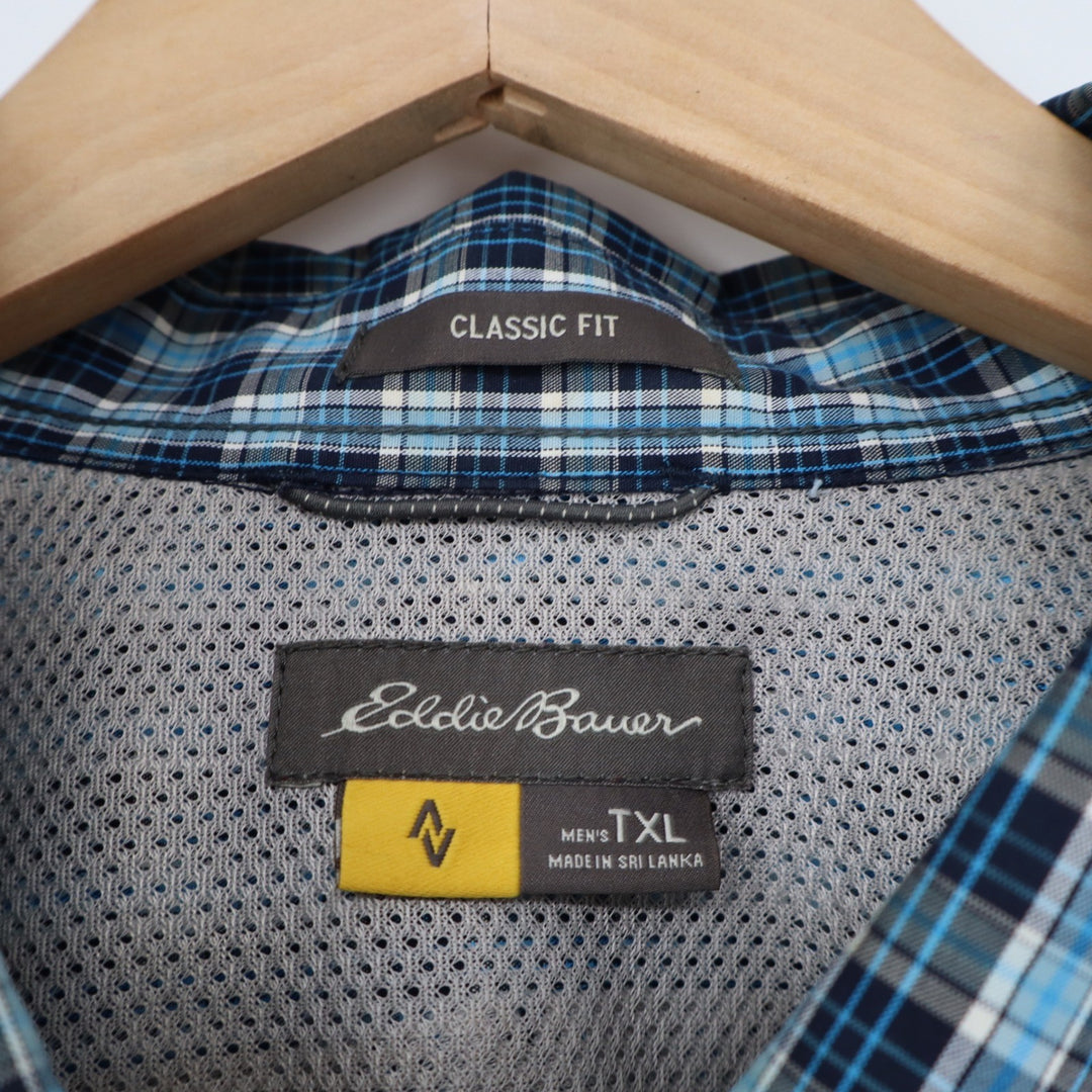 Eddie Bauer Mens Blue Plaid Classic Fit Mesh Lined Button Down Shirt TXL