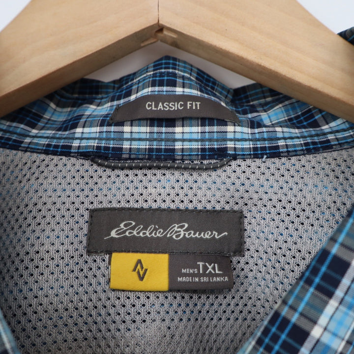 Eddie Bauer Mens Blue Plaid Classic Fit Mesh Lined Button Down Shirt TXL