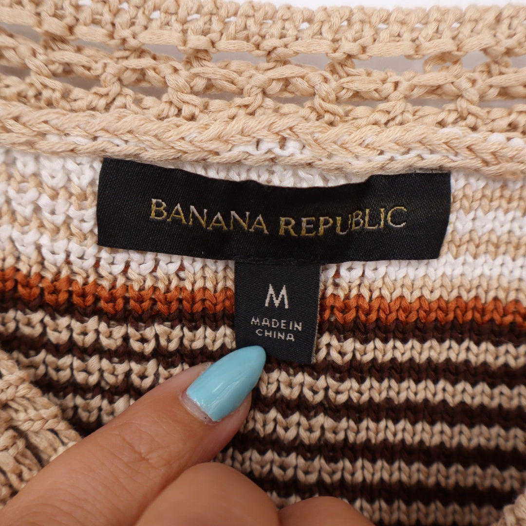 Banana Republic Tank Top Womens M Striped Knit Brown Tan Cotton Excellent