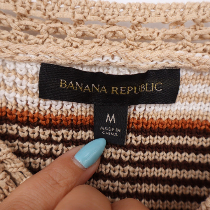 Banana Republic Tank Top Womens M Striped Knit Brown Tan Cotton Excellent