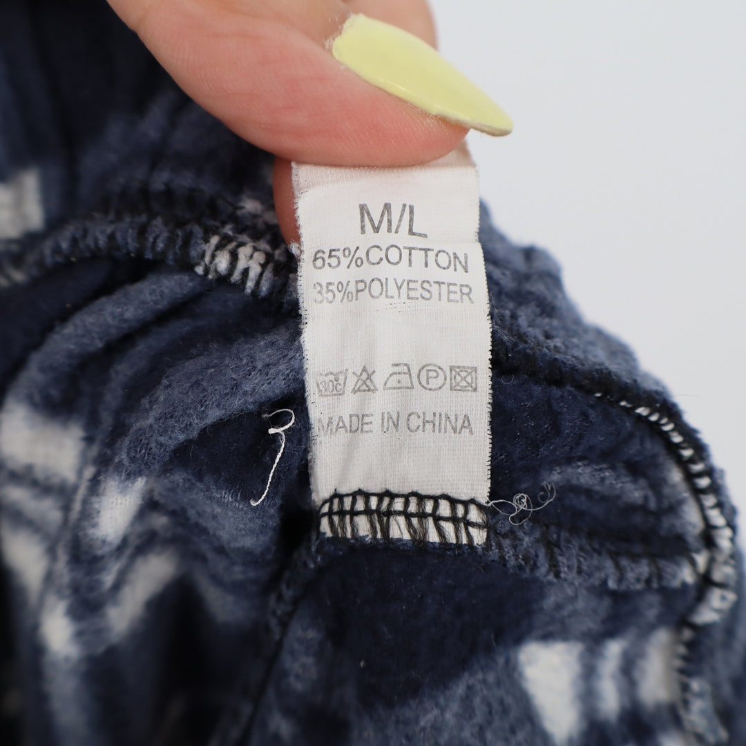 Navy Blue White Plaid Pajama Pants Cotton Blend Fleece Lounge Bottoms M/L