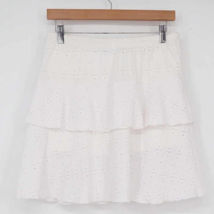 Gitane Skort Womens M CJ2 White Eyelet Lace Tiered Ruffle Stretch Pocket Good