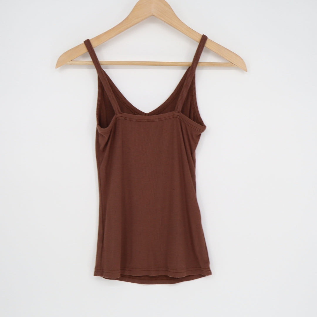 Brown Ribbed V-Neck Camisole Tank Top Style 970 Slim Fit Small