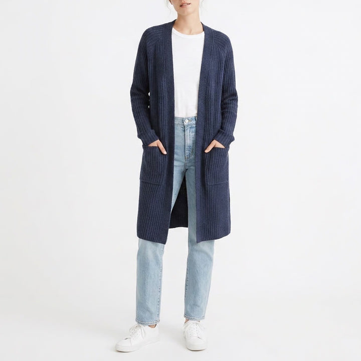 Universal Thread Navy Blue Ribbed Duster Cardigan Sweater Large Open Front