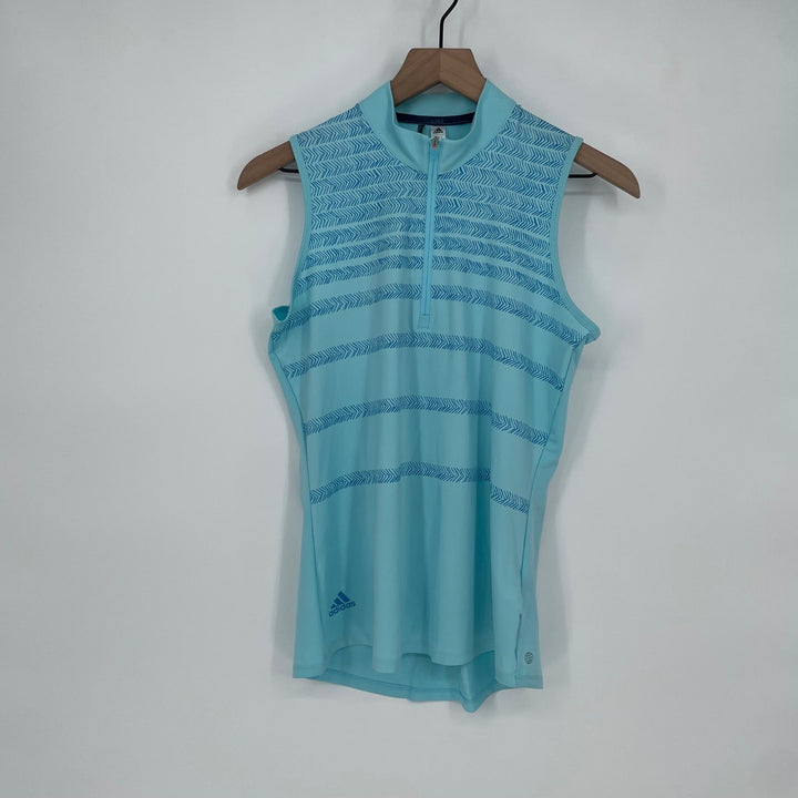 Adidas Womens Golf Shirt Sz S Light Blue Sleeveless Quarter Zip Athletic Polo