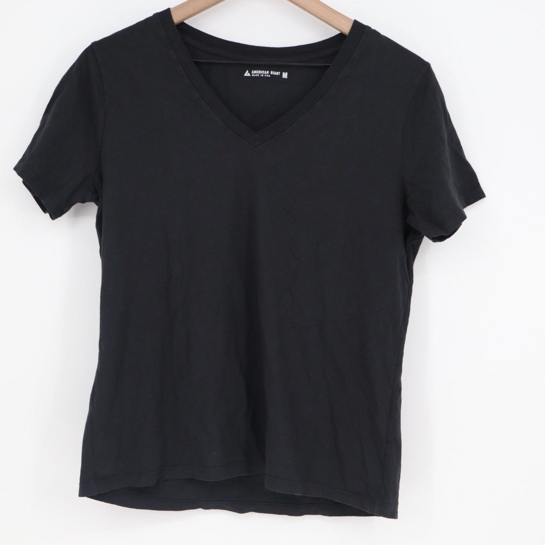American Giant Womens Black V Neck Short Sleeve T Shirt Size M Made USA
