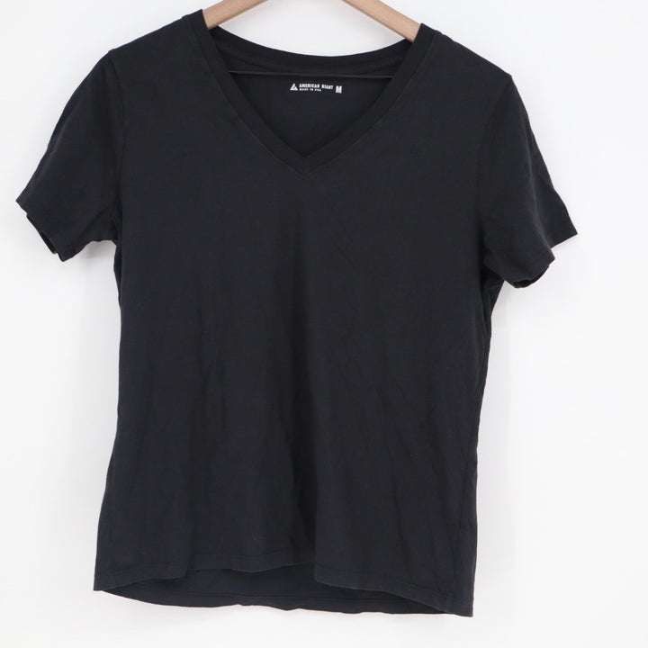 American Giant Womens Black V Neck Short Sleeve T Shirt Size M Made USA